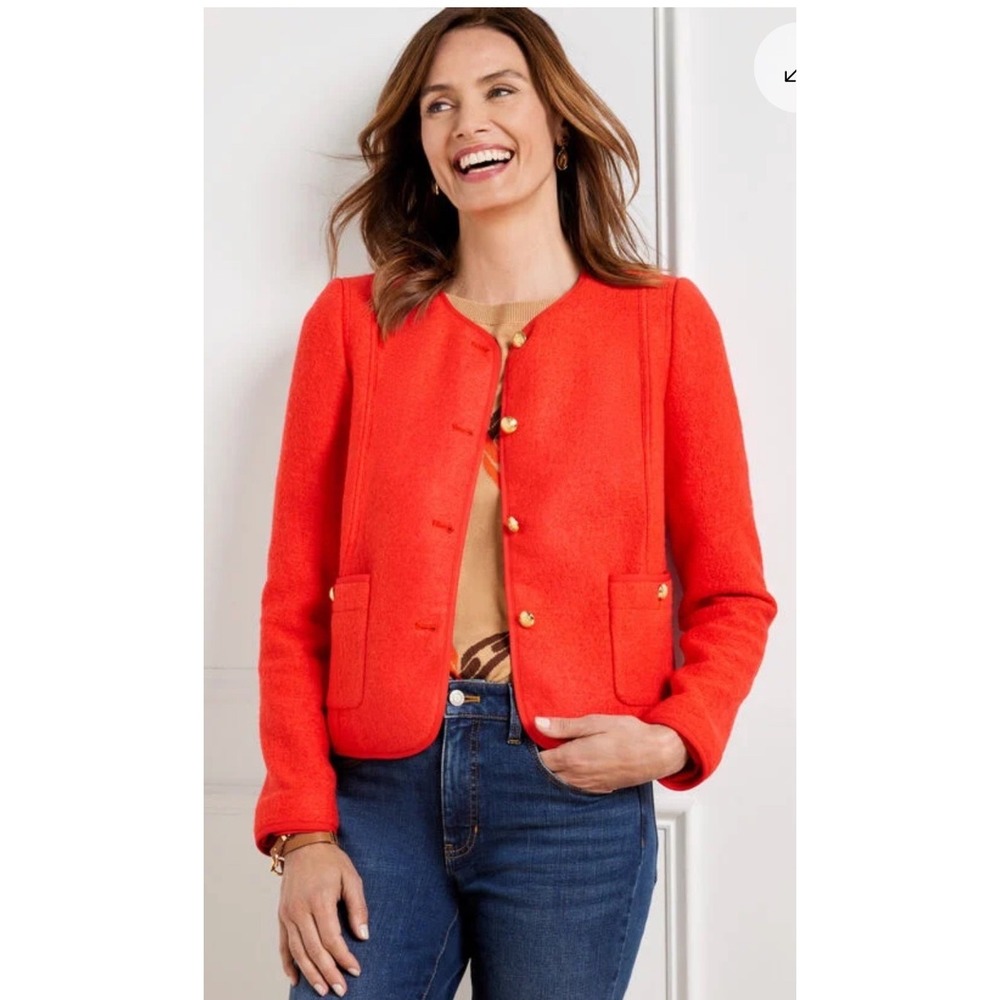 Talbots Berkshire Wool Blend Crop Jacket Dark Clementine Size 12